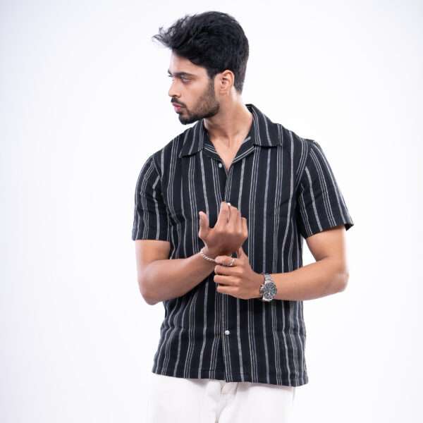 Midnight Stripe Linear Flow Cuban Collar Shirt - Image 6