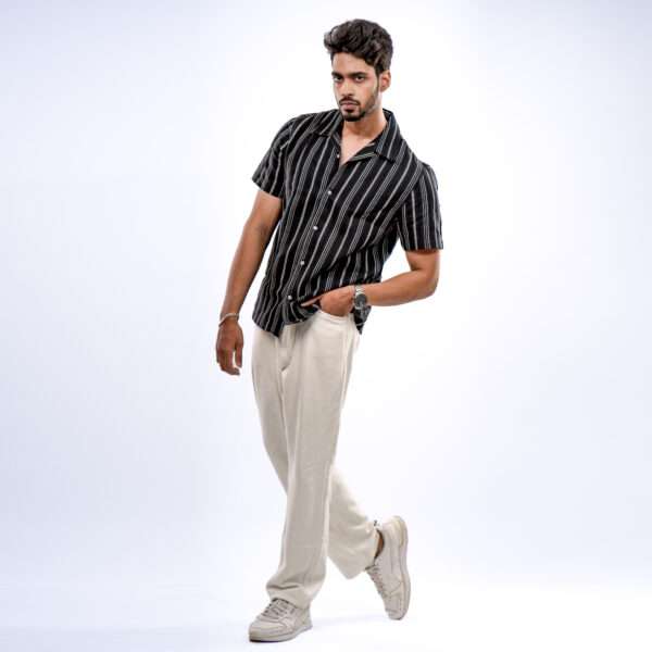 Midnight Stripe Linear Flow Cuban Collar Shirt