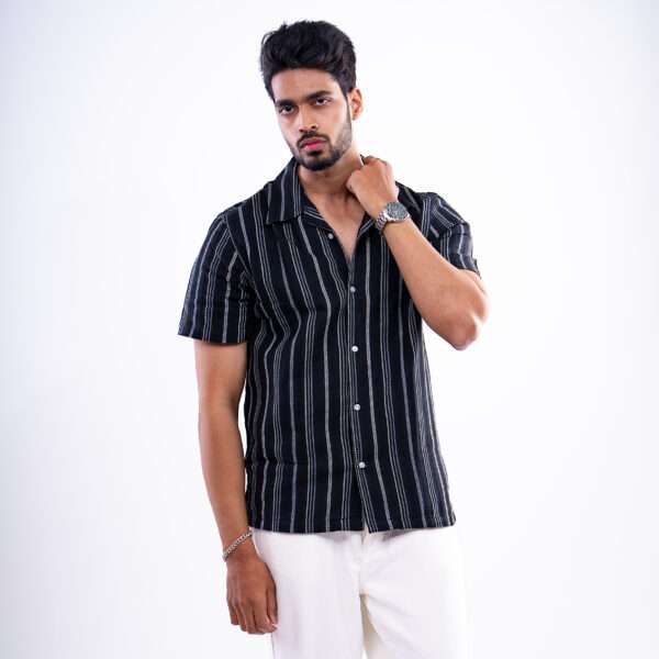 Midnight Stripe Linear Flow Cuban Collar Shirt - Image 4