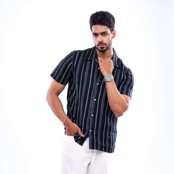 Midnight Stripe Linear Flow Cuban Collar Shirt - Image 2