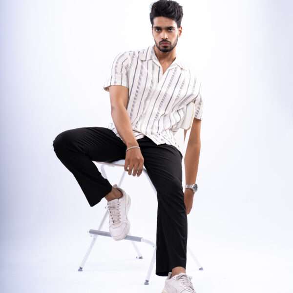 Ivory Stripe Linear Flow Cuban Collar Shirt