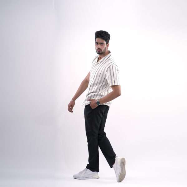 Ivory Stripe Linear Flow Cuban Collar Shirt - Image 3