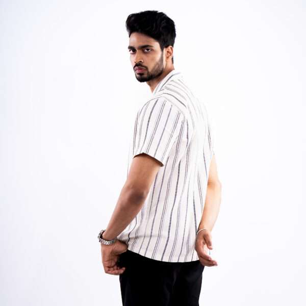 Ivory Stripe Linear Flow Cuban Collar Shirt - Image 4