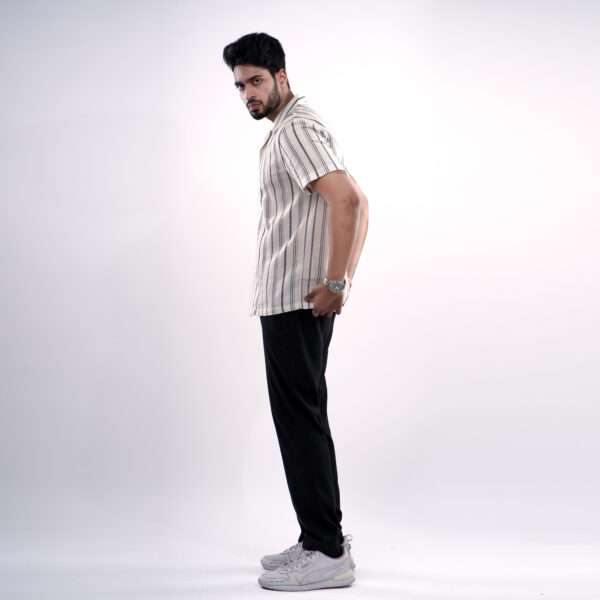 Ivory Stripe Linear Flow Cuban Collar Shirt - Image 2