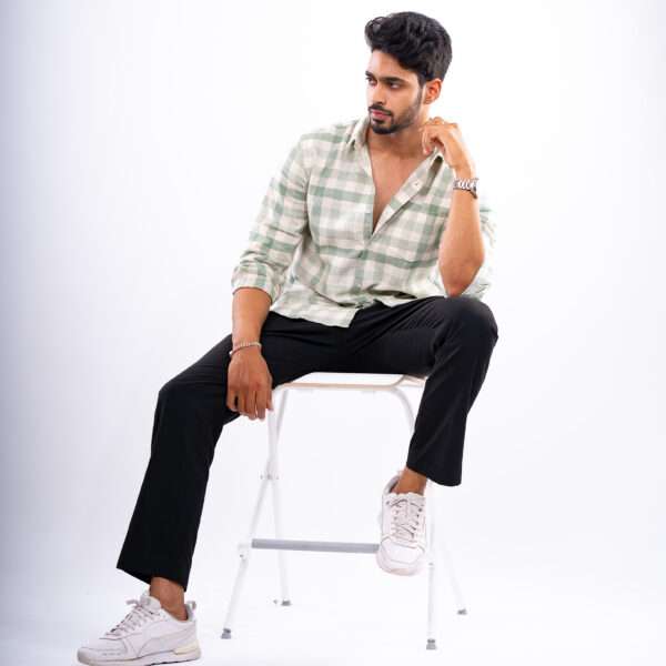 Sage Green Rustic Grid Dobby Cotton Shirt - Image 6