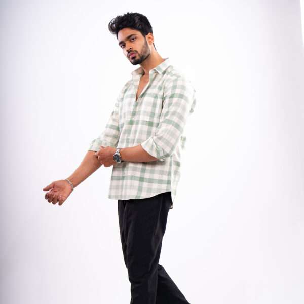 Sage Green Rustic Grid Dobby Cotton Shirt - Image 4