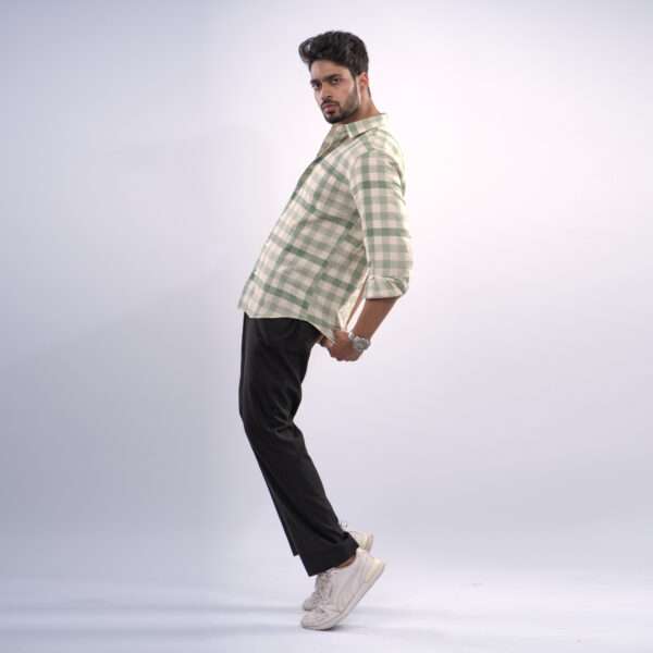 Sage Green Rustic Grid Dobby Cotton Shirt - Image 3