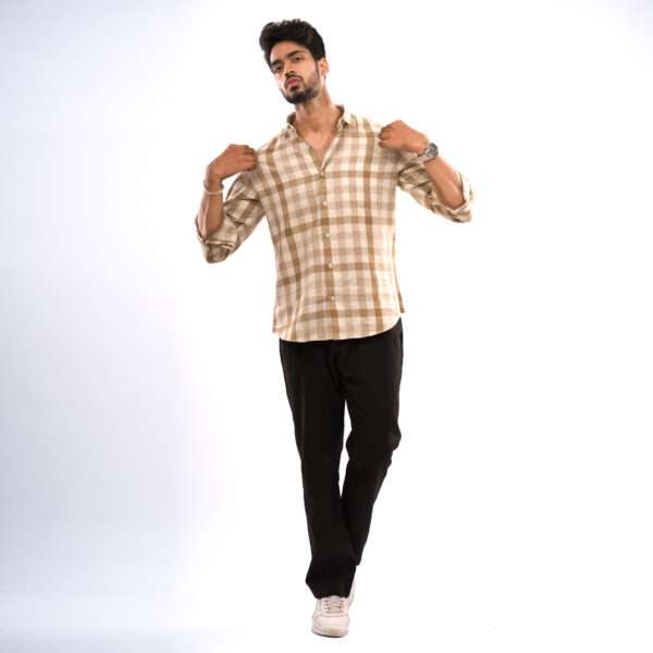 Beige Rustic Grid Dobby Cotton Shirt