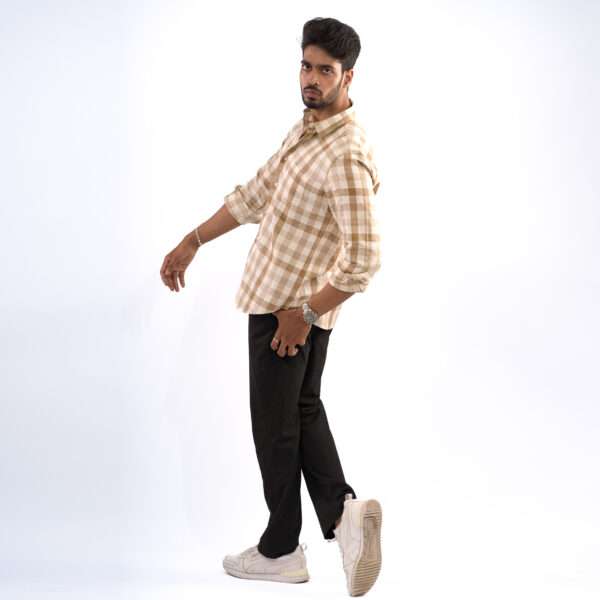 Beige Rustic Grid Dobby Cotton Shirt - Image 6