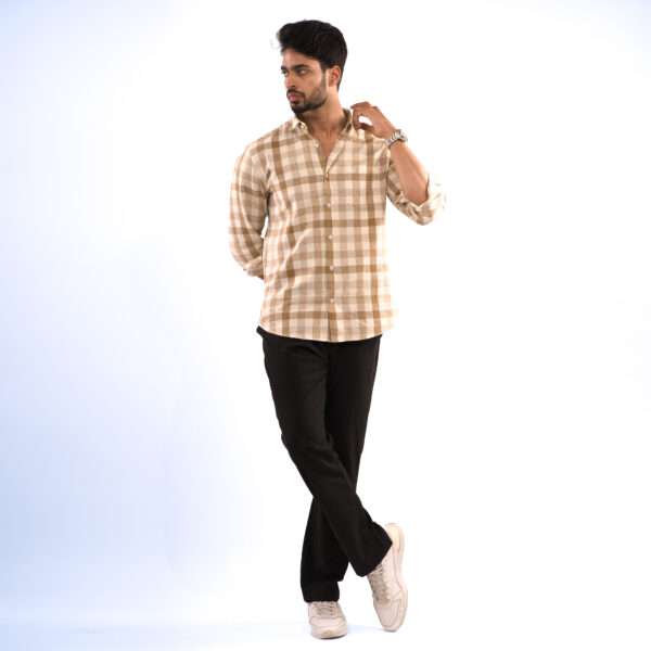 Beige Rustic Grid Dobby Cotton Shirt - Image 3