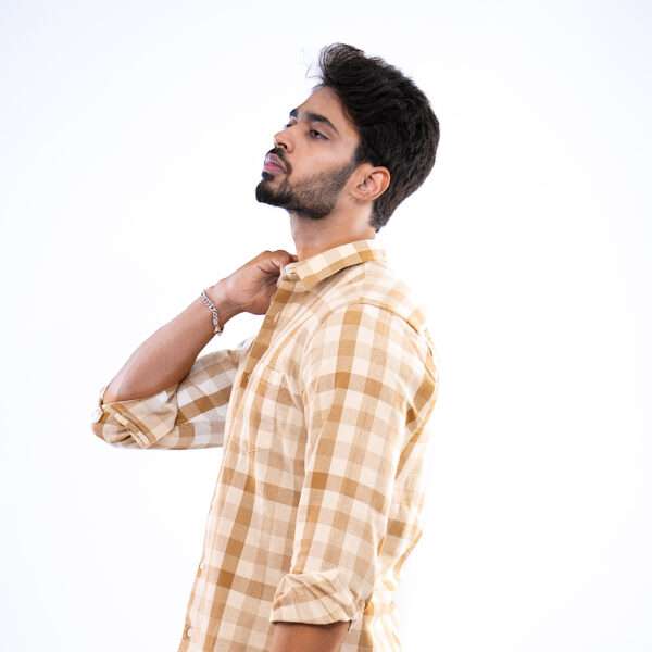 Beige Rustic Grid Dobby Cotton Shirt - Image 4