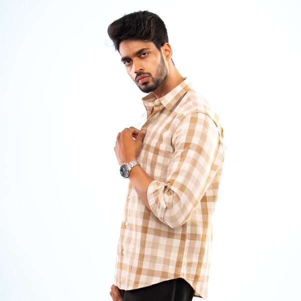Beige Rustic Grid Dobby Cotton Shirt - Image 2