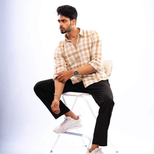Beige Rustic Grid Dobby Cotton Shirt - Image 7