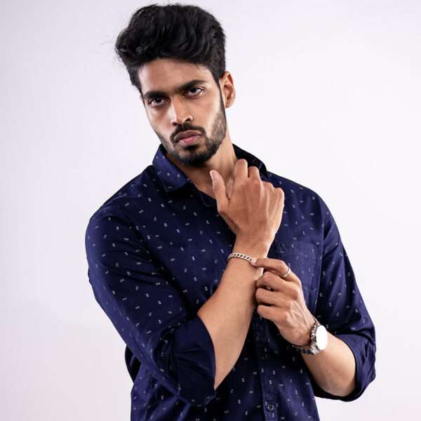 Deep Navy Micro Anchor Print