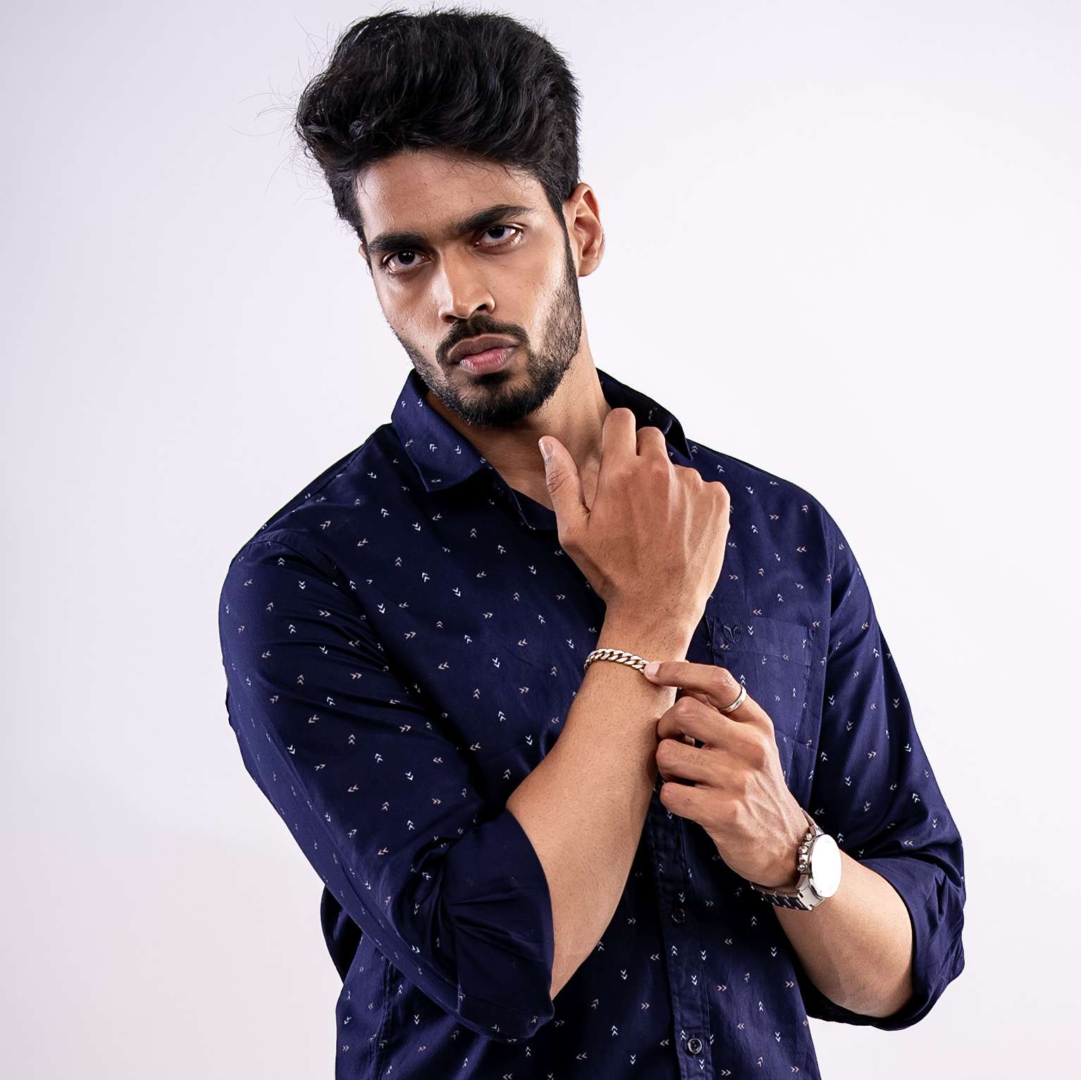 Deep Navy Micro Anchor Print