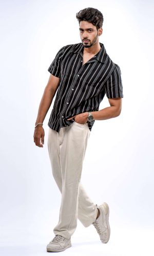 Midnight Stripe Linear Flow Cuban Collar Shirt