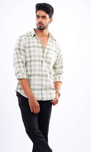 Sage Green Rustic Grid Dobby Cotton Shirt