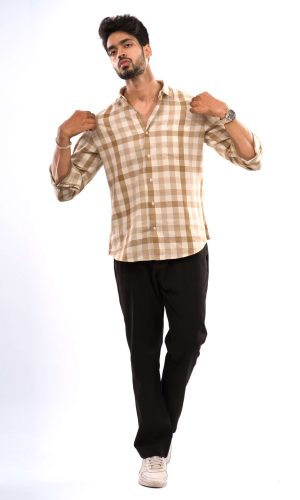 Beige Rustic Grid Dobby Cotton Shirt